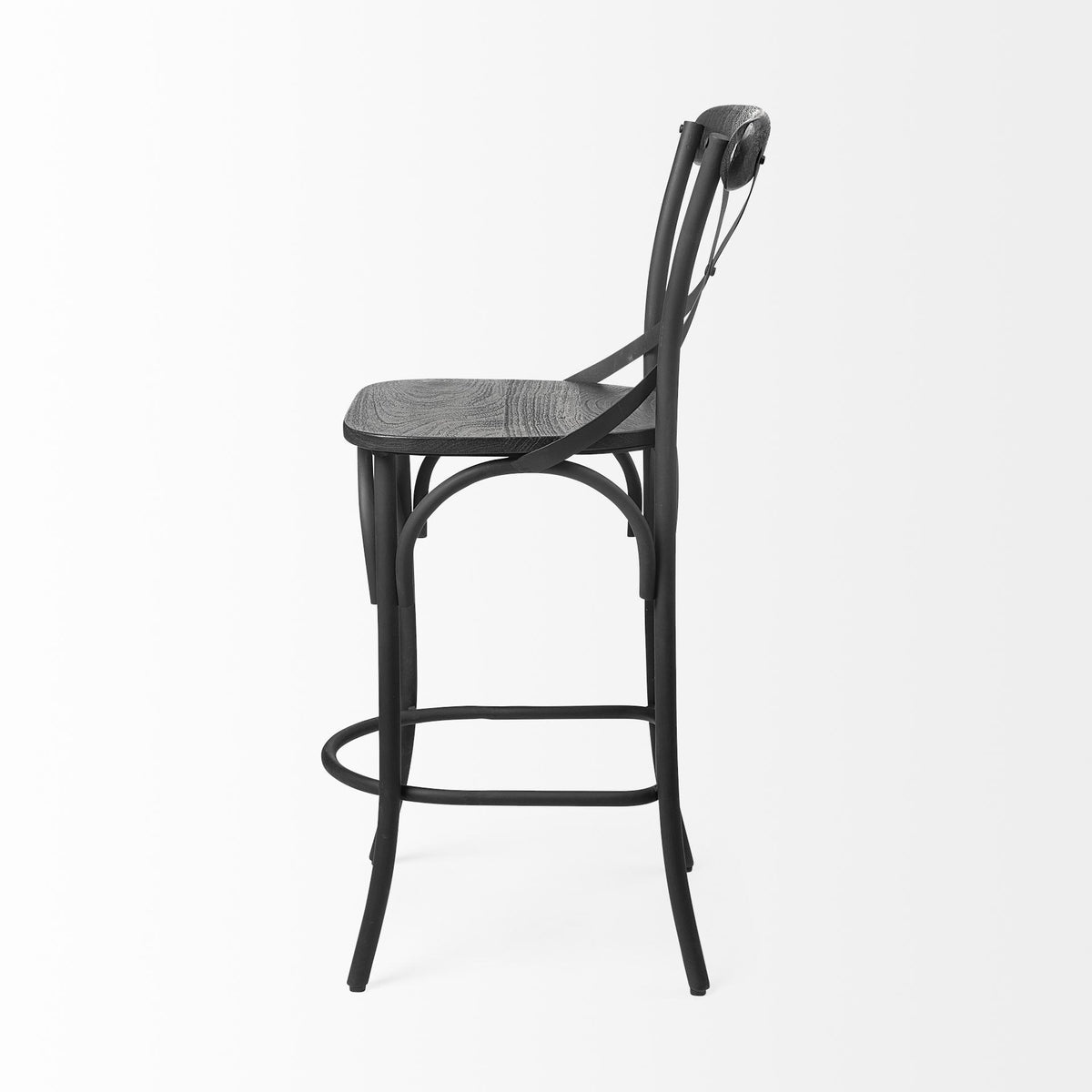 Mercana Etienne 26.25" Seat Height Black Wood Seat Black Metal Base Stool