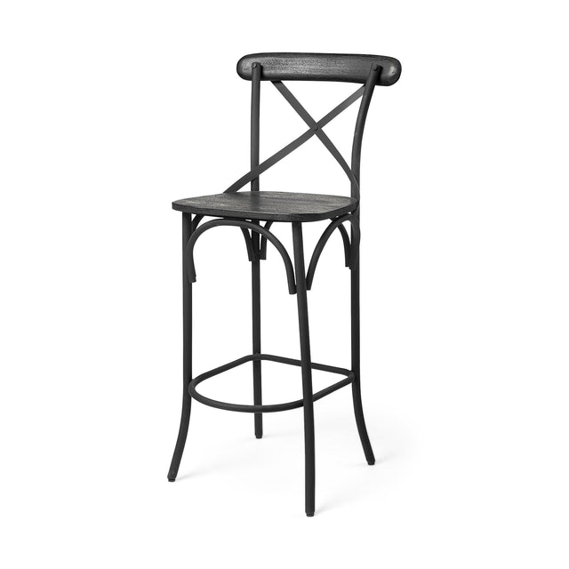 Mercana Etienne 30" Seat Height Black Wood Seat Black Metal Base Stool