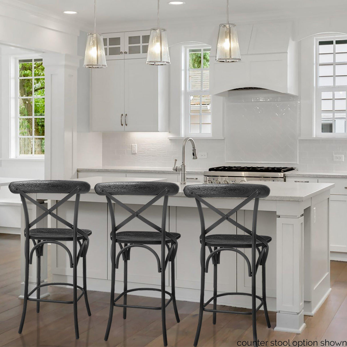 Mercana Etienne 30" Seat Height Black Wood Seat Black Metal Base Stool