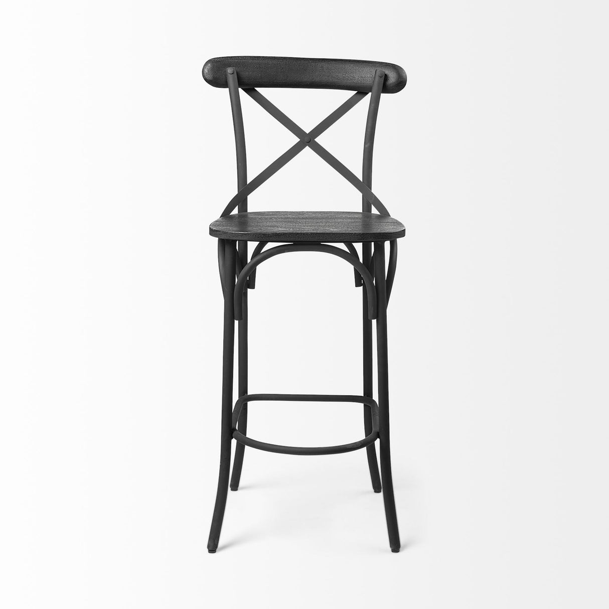Mercana Etienne 30" Seat Height Black Wood Seat Black Metal Base Stool
