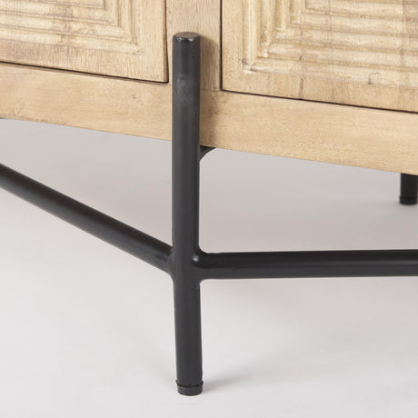 Mercana Cairo 78x19 Brown Solid Wood Black Metal Base 4 Door Cabinet Sideboard