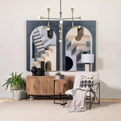 Mercana Cairo 78x19 Brown Solid Wood Black Metal Base 4 Door Cabinet Sideboard