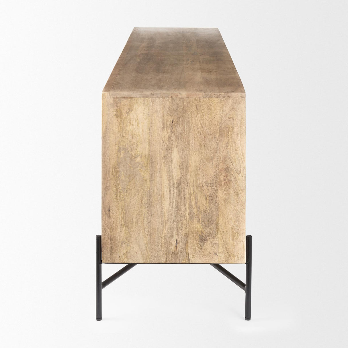 Mercana Cairo 78x19 Brown Solid Wood Black Metal Base 4 Door Cabinet Sideboard