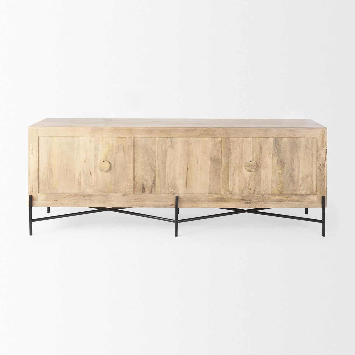 Mercana Cairo 78x19 Brown Solid Wood Black Metal Base 4 Door Cabinet Sideboard