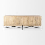 Mercana Cairo 78x19 Brown Solid Wood Black Metal Base 4 Door Cabinet Sideboard