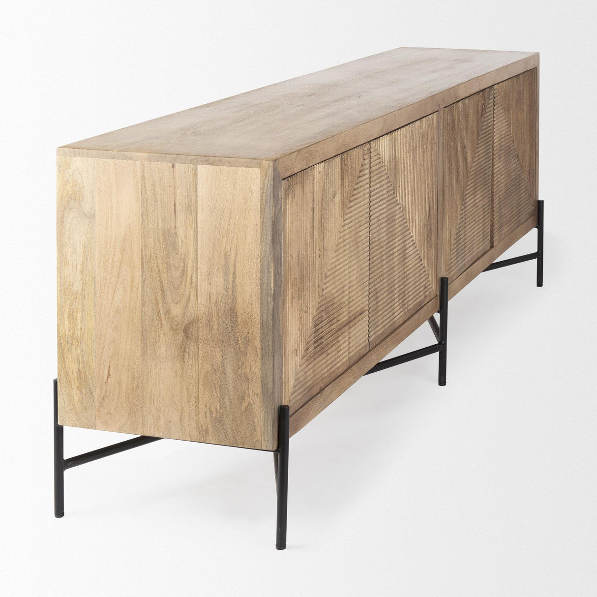 Mercana Cairo 78x19 Brown Solid Wood Black Metal Base 4 Door Cabinet Sideboard
