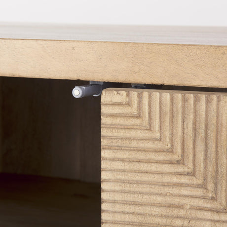 Mercana Cairo 78x19 Brown Solid Wood Black Metal Base 4 Door Cabinet Sideboard