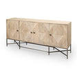 Mercana Hogarth III 72L x 15W x 34H Brown Solid Wood Frame Gold Metal Base 4 Cabinet Door Sideboard