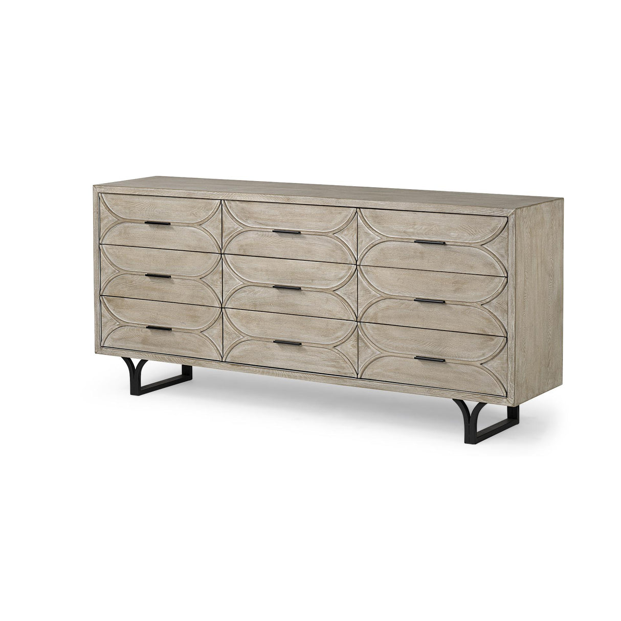 Mercana Giselle II Brown Fir Veneer W/Black Metal Leg 9 Drawer Sideboard