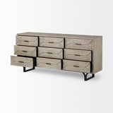 Mercana Giselle II Brown Fir Veneer W/Black Metal Leg 9 Drawer Sideboard
