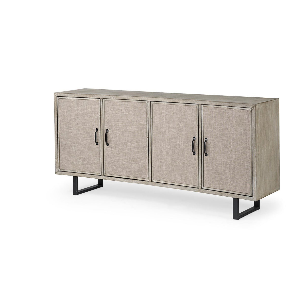 Mercana Bellefontaine II 68x15.5 Brown Fir Veneer Frame 4 Fabric Covered Cabinet Door Sideboard