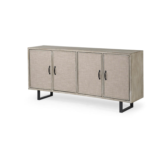 Mercana Bellefontaine II 68x15.5 Brown Fir Veneer Frame 4 Fabric Covered Cabinet Door Sideboard