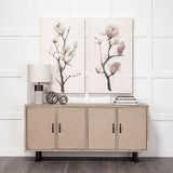 Mercana Bellefontaine II 68x15.5 Brown Fir Veneer Frame 4 Fabric Covered Cabinet Door Sideboard