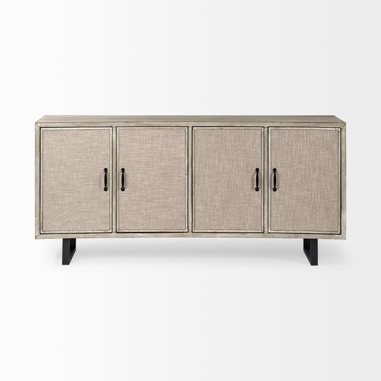 Mercana Bellefontaine II 68x15.5 Brown Fir Veneer Frame 4 Fabric Covered Cabinet Door Sideboard