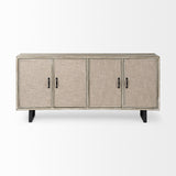 Mercana Bellefontaine II 68x15.5 Brown Fir Veneer Frame 4 Fabric Covered Cabinet Door Sideboard