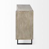 Mercana Bellefontaine II 68x15.5 Brown Fir Veneer Frame 4 Fabric Covered Cabinet Door Sideboard