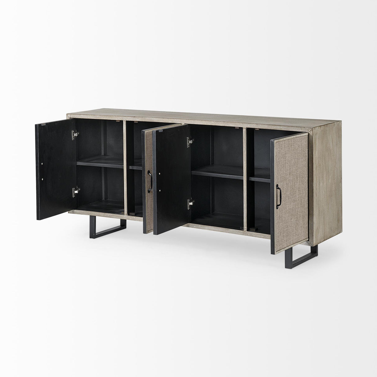 Mercana Bellefontaine II 68x15.5 Brown Fir Veneer Frame 4 Fabric Covered Cabinet Door Sideboard
