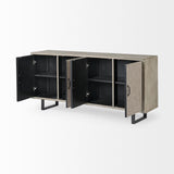 Mercana Bellefontaine II 68x15.5 Brown Fir Veneer Frame 4 Fabric Covered Cabinet Door Sideboard