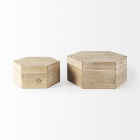Mercana Elyse (Set of 2) 14L x 12W Brown Wooden Hexagonal Boxes