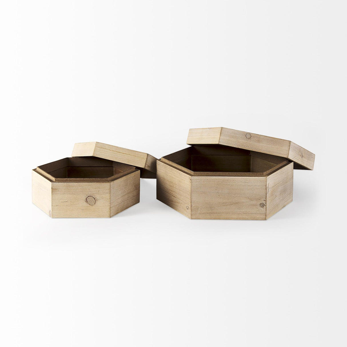 Mercana Elyse (Set of 2) 14L x 12W Brown Wooden Hexagonal Boxes