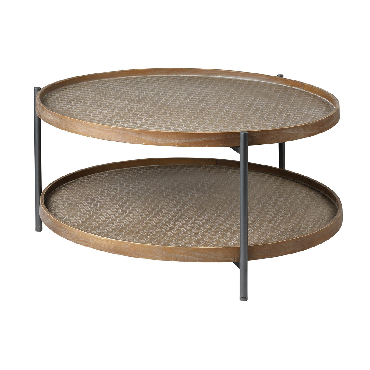 Mercana Kade 33" Round Brown Table Gray Metal Frame Two-Tier Coffee Table