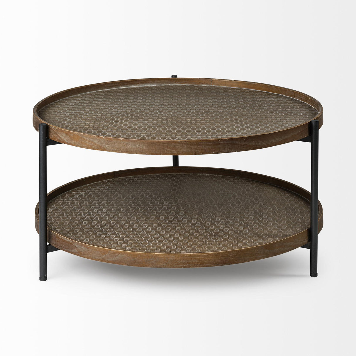 Mercana Kade 33" Round Brown Table Gray Metal Frame Two-Tier Coffee Table