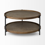 Mercana Kade 33" Round Brown Table Gray Metal Frame Two-Tier Coffee Table