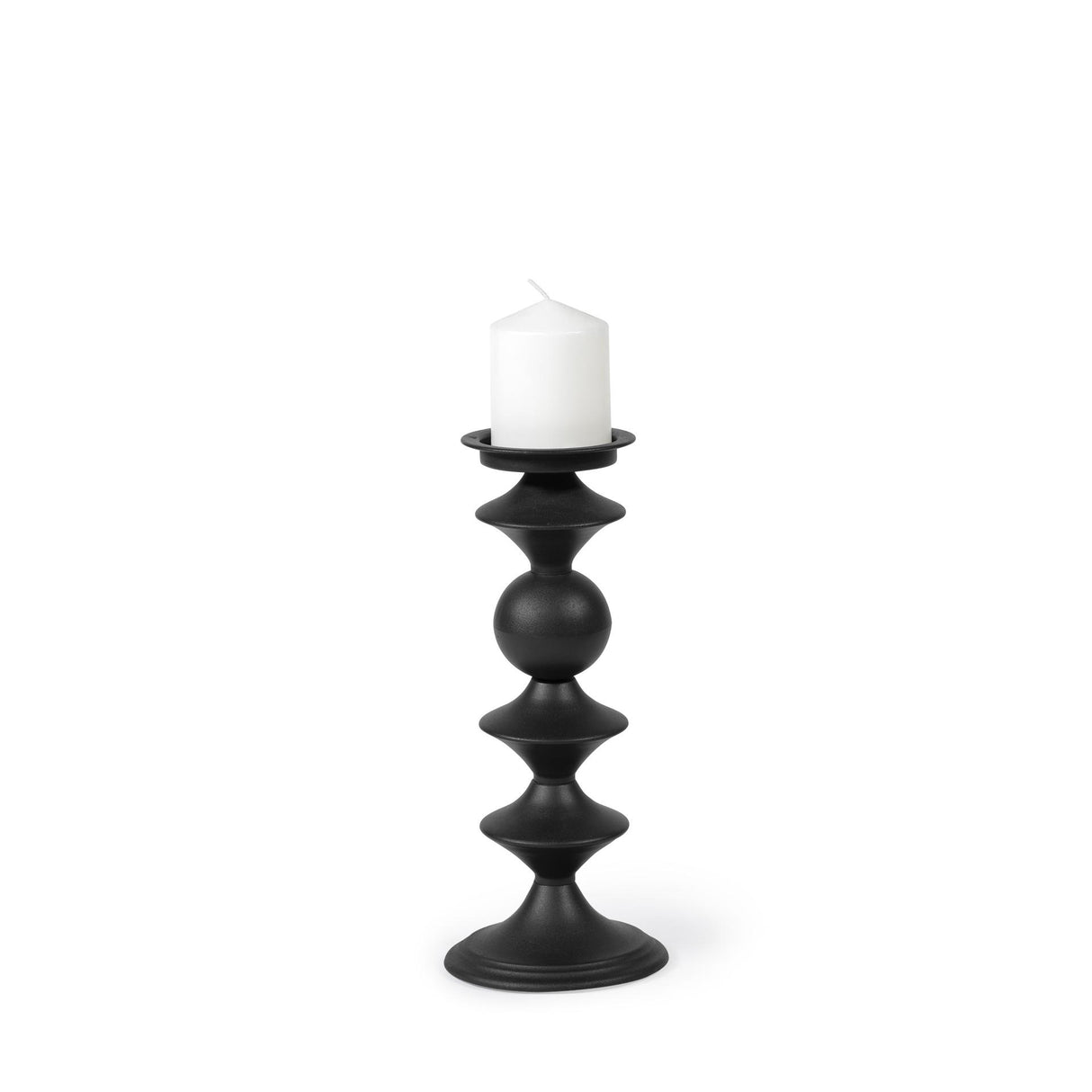 Mercana Candelero I Small Black Metal Grooved Table Candle Holder
