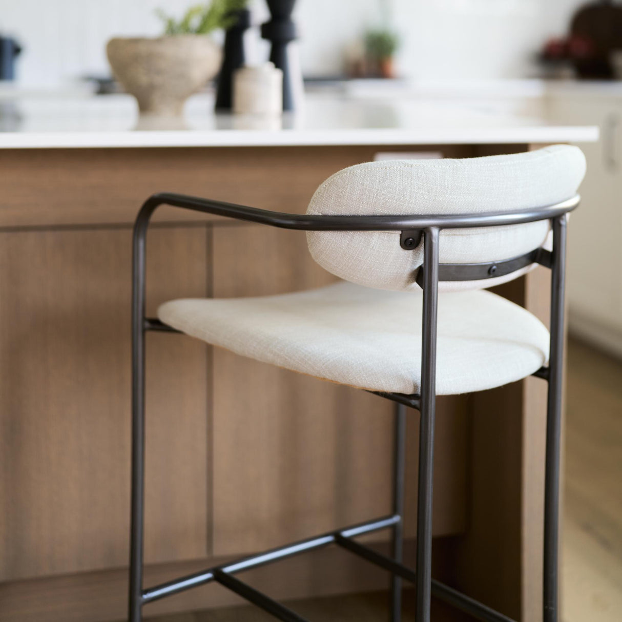Mercana Parker II Beige Fabric Seat Gun Metal Grey Metal Counter Stool