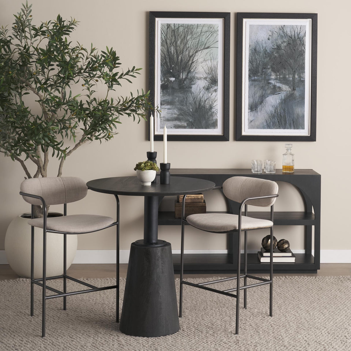 Mercana Parker II Beige Fabric Seat Gun Metal Grey Metal Counter Stool