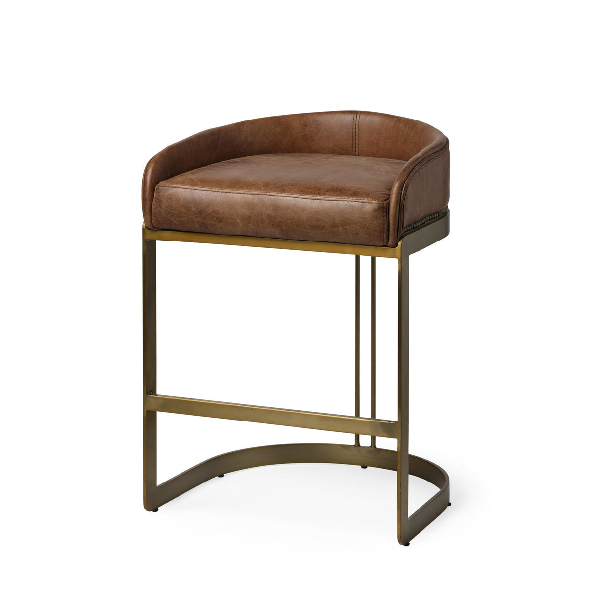 Mercana Hollyfield II Brown Leather Seat Gold Metal Base Stool