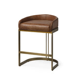 Mercana Hollyfield II Brown Leather Seat Gold Metal Base Stool