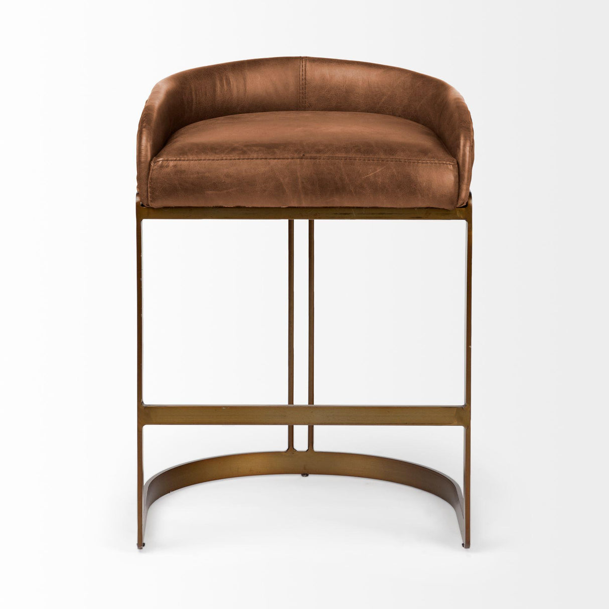 Mercana Hollyfield II Brown Leather Seat Gold Metal Base Stool