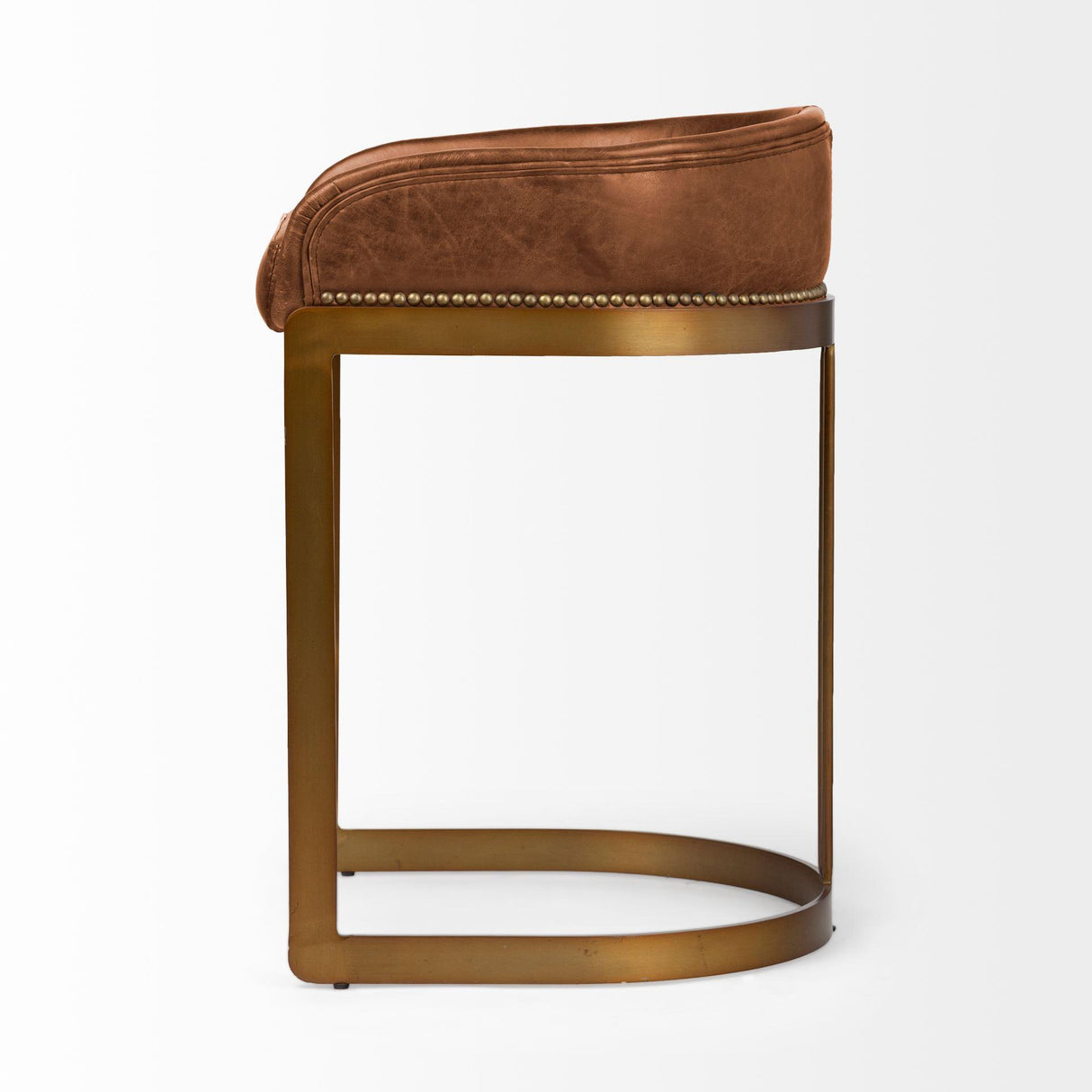 Mercana Hollyfield II Brown Leather Seat Gold Metal Base Stool
