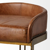 Mercana Hollyfield II Brown Leather Seat Gold Metal Base Stool