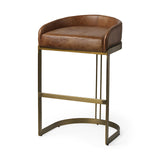 Mercana Hollyfield II Brown Leather Seat Gold Metal Base Bar Stool