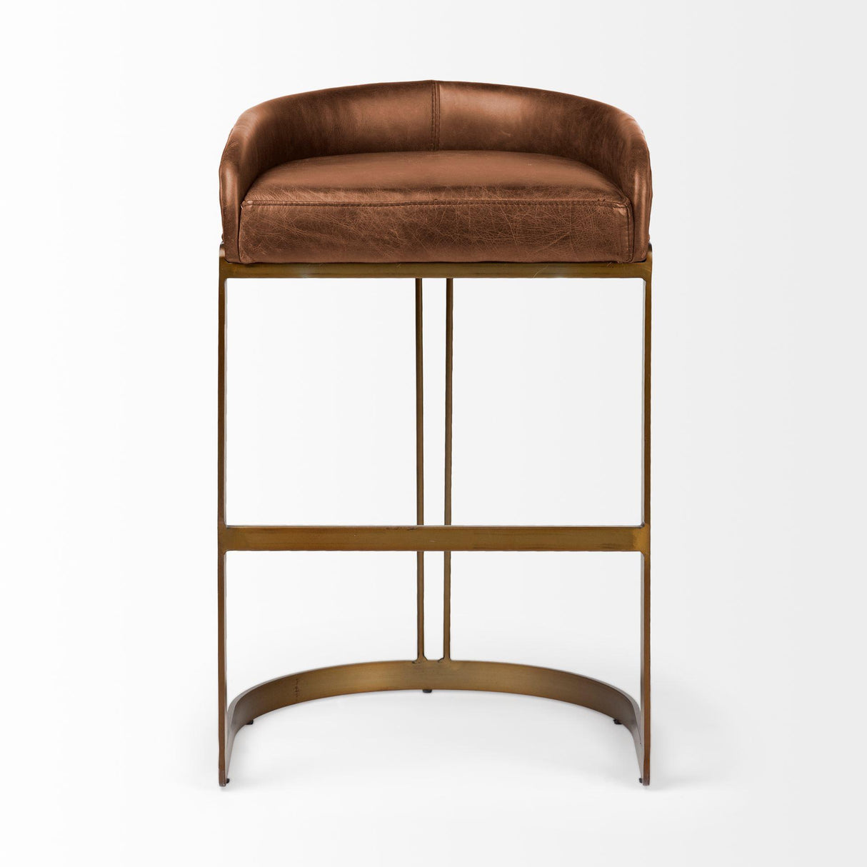 Mercana Hollyfield II Brown Leather Seat Gold Metal Base Bar Stool