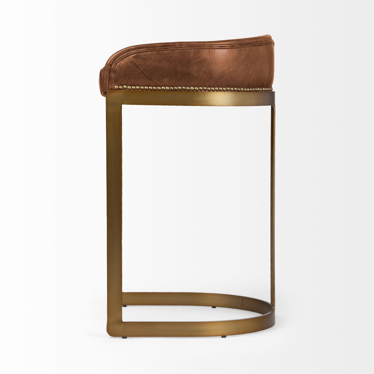 Mercana Hollyfield II Brown Leather Seat Gold Metal Base Bar Stool