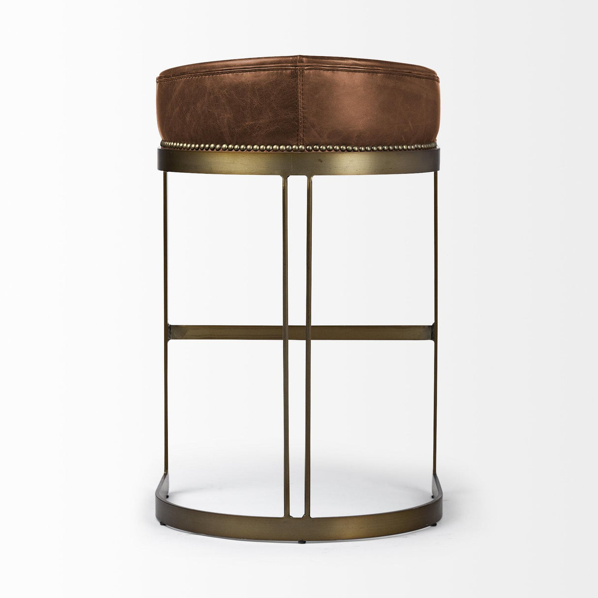 Mercana Hollyfield II Brown Leather Seat Gold Metal Base Bar Stool