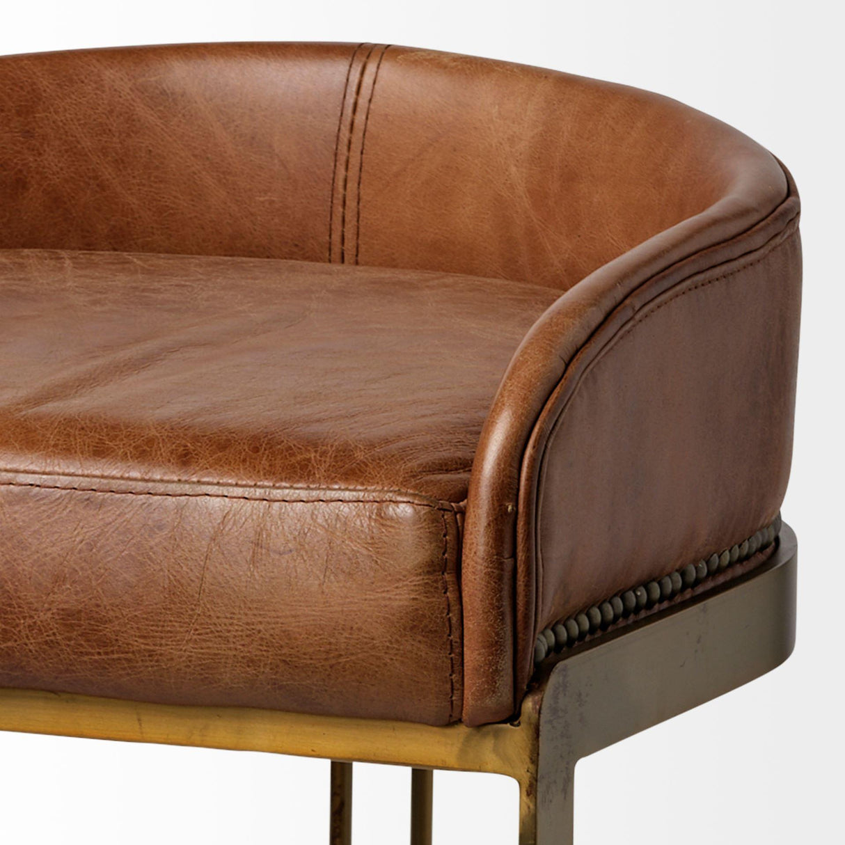 Mercana Hollyfield II Brown Leather Seat Gold Metal Base Bar Stool