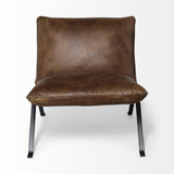 Mercana Flavelle I Brown Leather Cushion Seat and Solid Iron Base Accent Chair