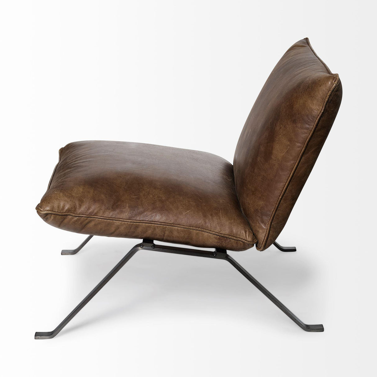 Mercana Flavelle I Brown Leather Cushion Seat and Solid Iron Base Accent Chair