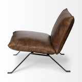 Mercana Flavelle I Brown Leather Cushion Seat and Solid Iron Base Accent Chair