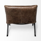 Mercana Flavelle I Brown Leather Cushion Seat and Solid Iron Base Accent Chair
