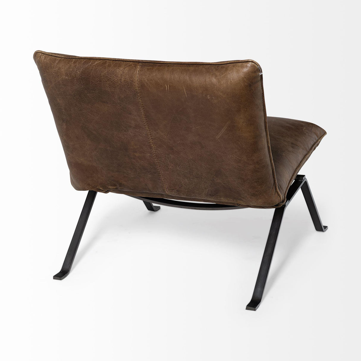 Mercana Flavelle I Brown Leather Cushion Seat and Solid Iron Base Accent Chair