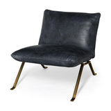 Mercana Flavelle II Black Leather Cushion Seat and Solid Iron Base Accent Chair
