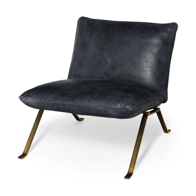 Mercana Flavelle II Black Leather Cushion Seat and Solid Iron Base Accent Chair