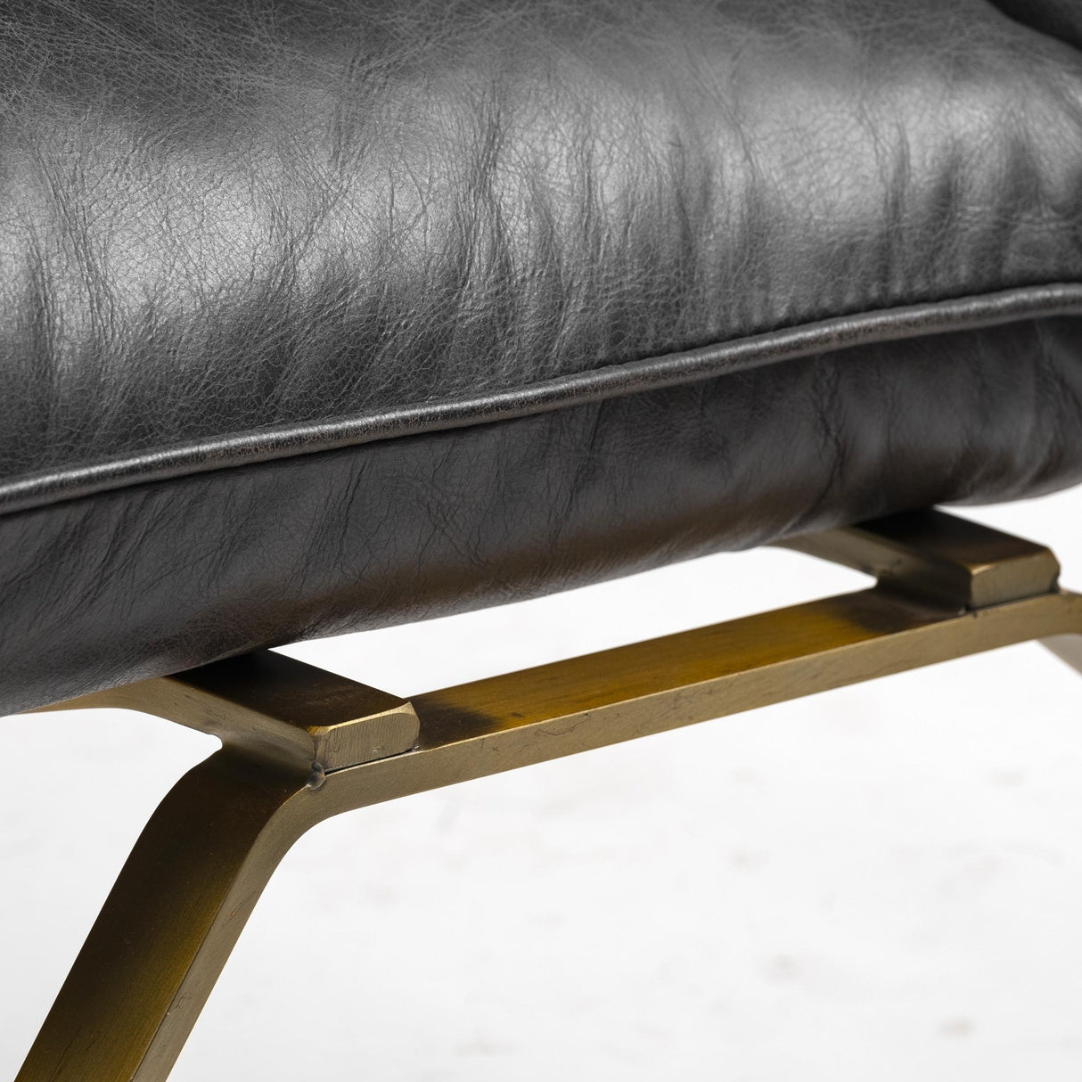 Mercana Flavelle II Black Leather Cushion Seat and Solid Iron Base Accent Chair