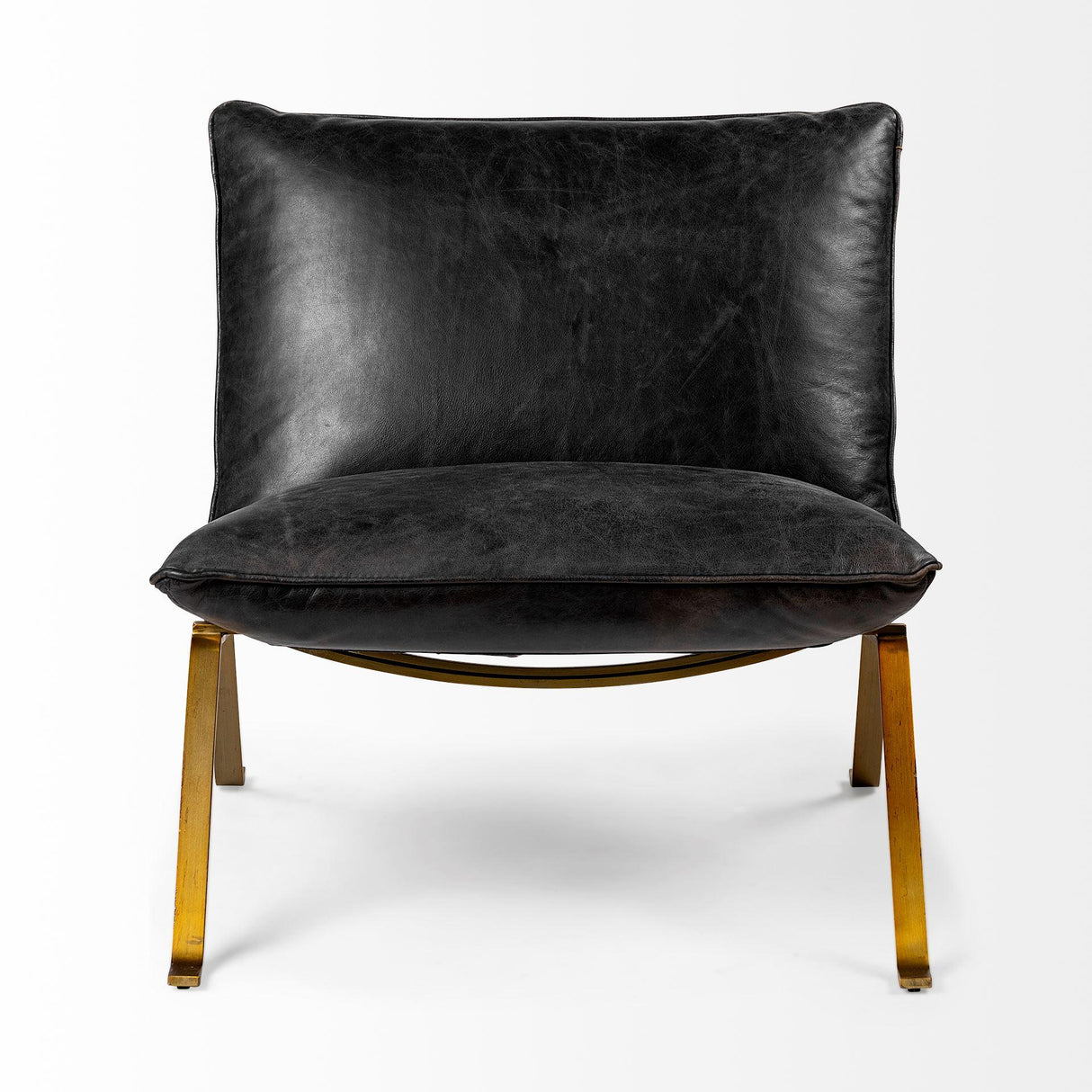 Mercana Flavelle II Black Leather Cushion Seat and Solid Iron Base Accent Chair