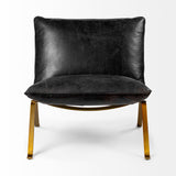 Mercana Flavelle II Black Leather Cushion Seat and Solid Iron Base Accent Chair